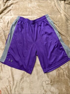 Under Armour Men's Purple Athletic Shorts with Gray Side Panels